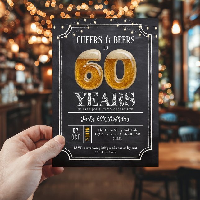 Invitation pour les 60 ans d'un homme: Cheers & Be (60th birthday invite, cheers and beers
)
