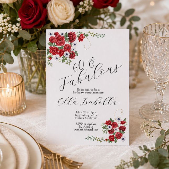 Invitation pour les 60 ans Élégant Floral Rouge (Créateur téléchargé)