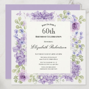 Invitation pour les 60 ans Élégantes Fleurs Violet