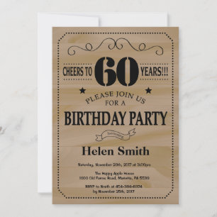 Invitation pour les 60 ans en bois rustique