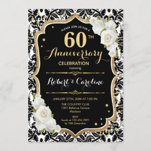 Invitation pour les 60 ans - Noir Blanc Or