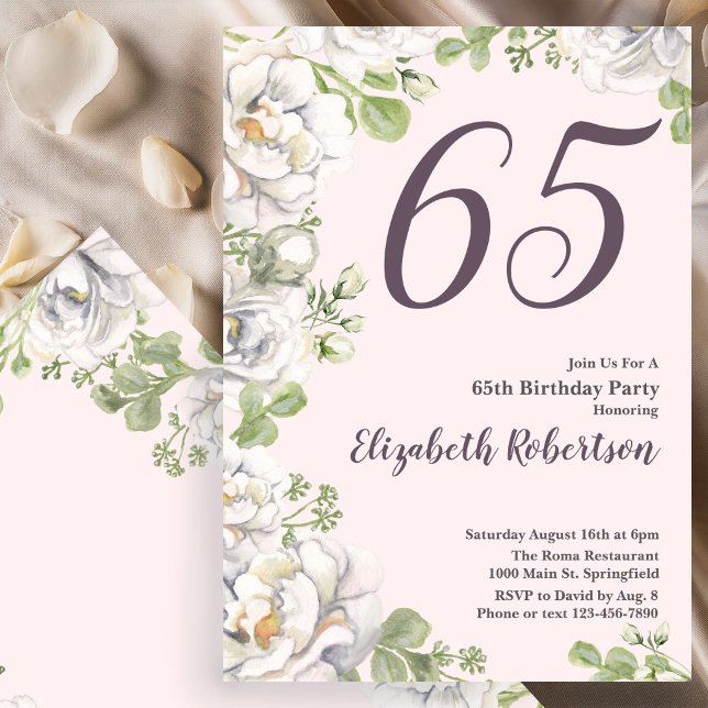 Invitation pour les 65 ans Anniversaire Fleurs Ros (Créateur téléchargé)