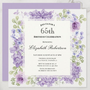 Invitation pour les 65 ans avec des fleurs violett