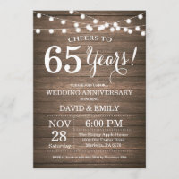 Invitation pour les 65 ans de mariage en bois rust