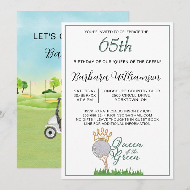 Invitation pour les 65 ans d'une golfeuse (Devant / Derrière)