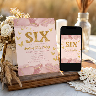 Invitation pour les 6 ans Fille Paillettes Rose Or