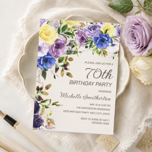 Invitation pour les 70 ans avec motif floral aquar