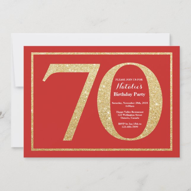 Invitation pour les 70 ans avec paillettes rouges  (Devant)