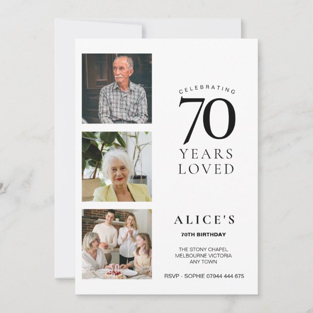 Invitation pour les 70 ans avec photo, simple et m (Devant)