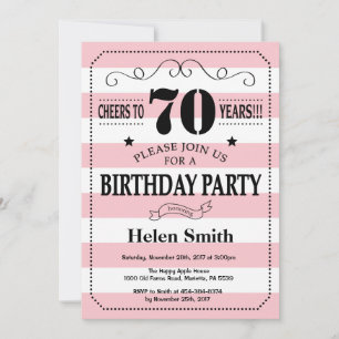 Invitation pour les 70 ans avec rayures roses et b