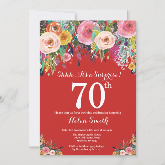 Invitation pour les 70 ans avec surprise florale r (Devant)