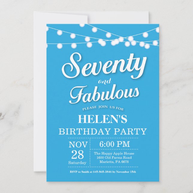 Invitation pour les 70 ans Bleu Fabuleux (Devant)