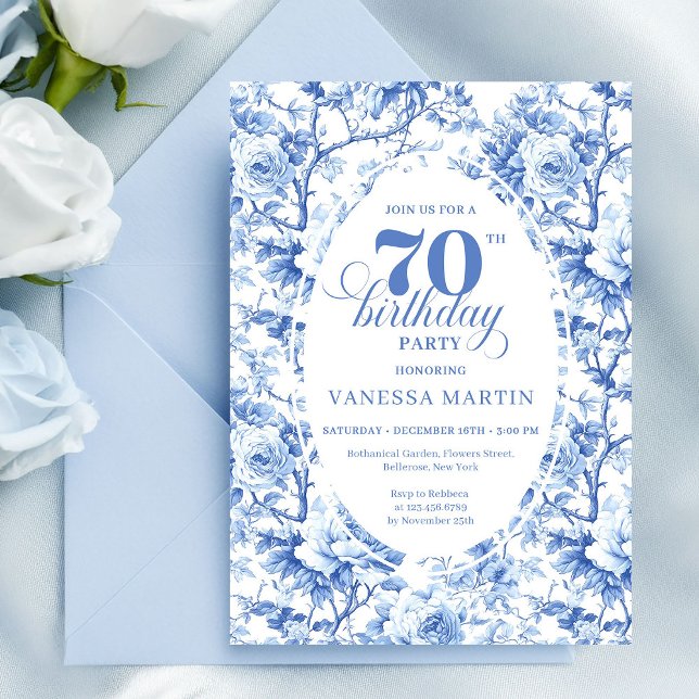 Invitation pour les 70 ans Blue Roses Classic (Blue Roses Classic 70th Birthday Invitation)