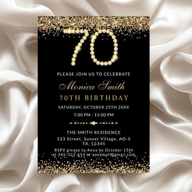 Invitation pour les 70 ans de Chic Gold Diamonds (Gold Diamonds 70th Birthday Party Invitation)