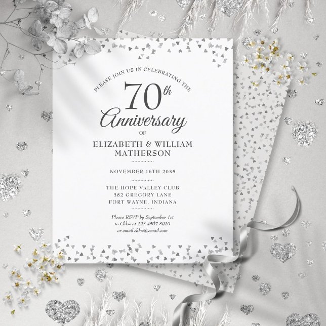 Invitation pour les 70 ans de mariage avec coeurs (Budget 70th Anniversary Hearts Invitation)