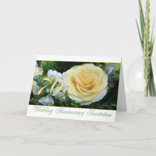 Invitation pour les 70 ans de mariage - Rose jaune (Devant)