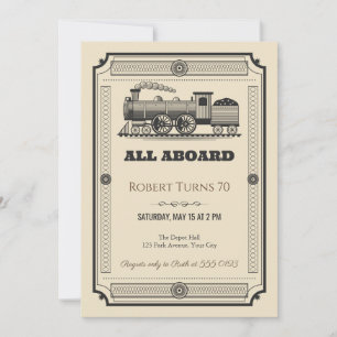 Invitation pour les 70 ans de style billet de trai