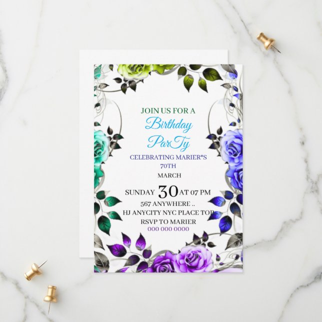 Invitation pour les 70 ans des femmes, Floral Surp (Devant/Arrière en situation)