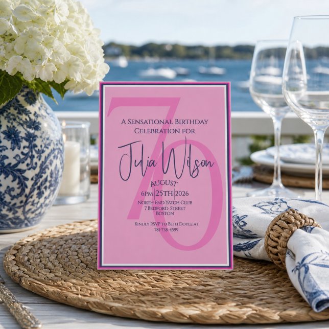 Invitation pour les 70 ans Élégant Rose & Navy (Créateur téléchargé)