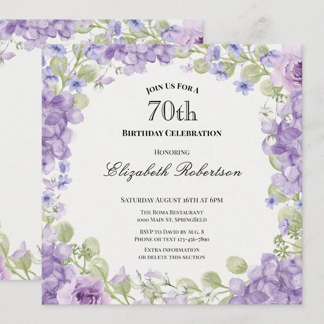 Invitation pour les 70 ans Élégante Fleur Violette (Créateur téléchargé)