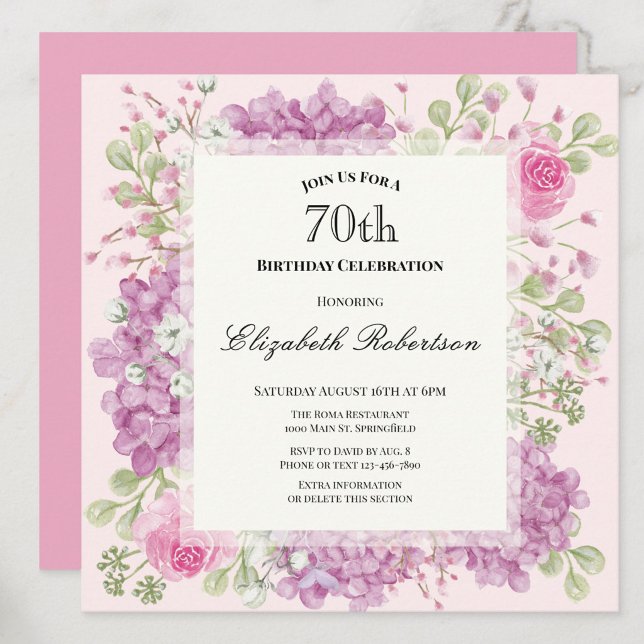 Invitation pour les 70 ans Élégantes Fleurs Roses (Créateur téléchargé)