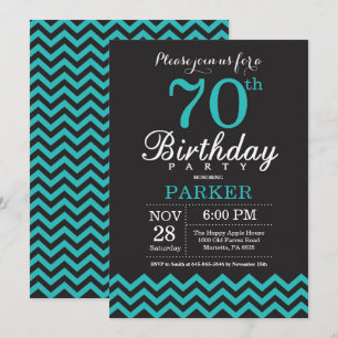 Invitation pour les 70 ans noir et sarcelle
