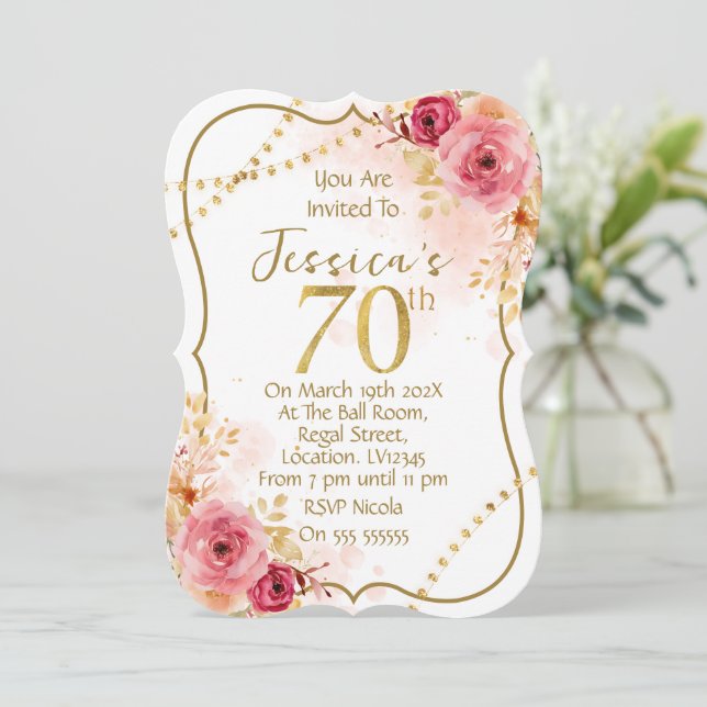 Invitation pour les 70 ans sur le thème floral (Debout devant)