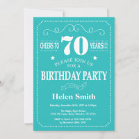Invitation pour les 70 ans Teal et Blanc