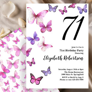 Invitation pour les 71 ans avec papillon en rose/v