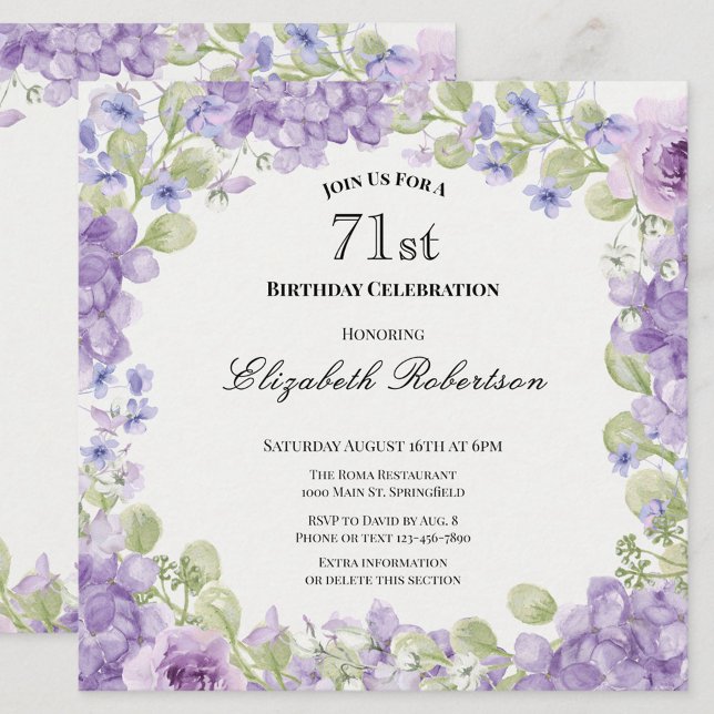 Invitation pour les 71 ans Élégante Fleur Violette (Créateur téléchargé)