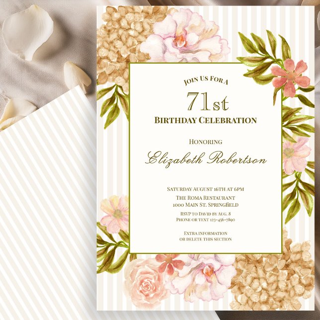 Invitation pour les 71 ans : Élégantes Fleurs d'Au (Créateur téléchargé)
