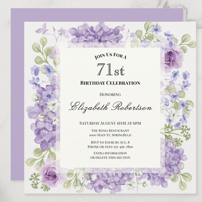 Invitation pour les 71 ans Élégantes Fleurs Violet (Créateur téléchargé)