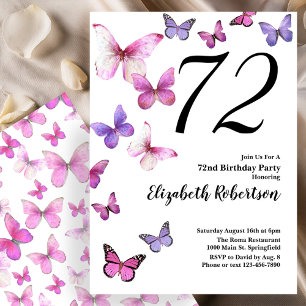 Invitation pour les 72 ans avec papillon en rose/v