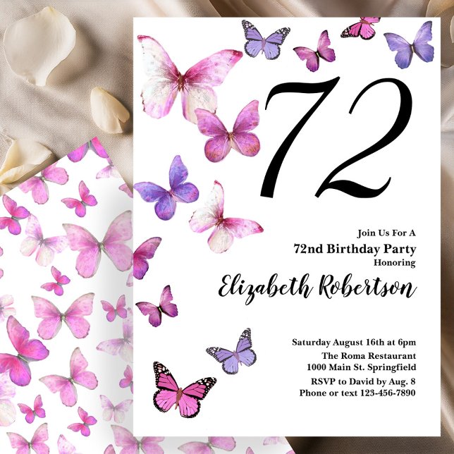 Invitation pour les 72 ans avec papillon en rose/v (Créateur téléchargé)