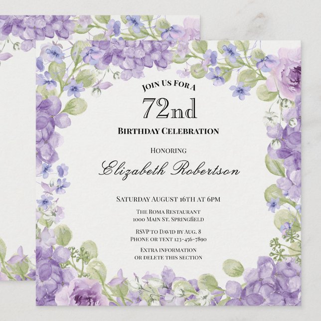 Invitation pour les 72 ans Élégante Fleur Violette (Créateur téléchargé)