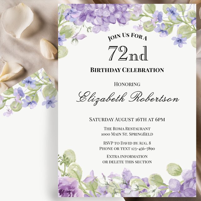 Invitation pour les 72 ans Élégante Fleur Violette (Créateur téléchargé)