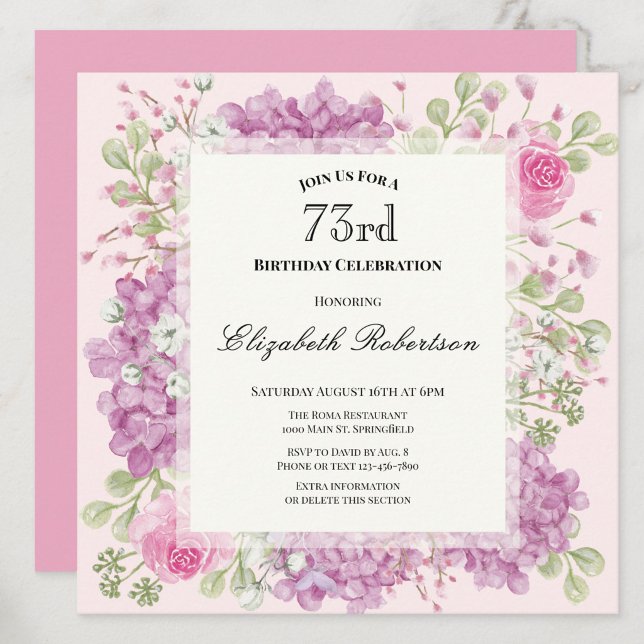 Invitation pour les 73 ans Élégantes Fleurs Roses (Créateur téléchargé)