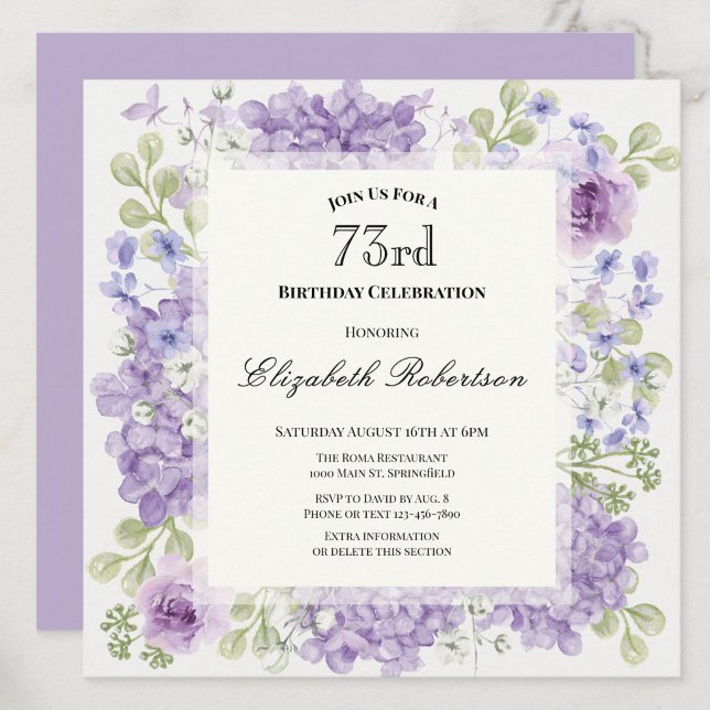 Invitation pour les 73 ans Élégantes Fleurs Violet (Créateur téléchargé)
