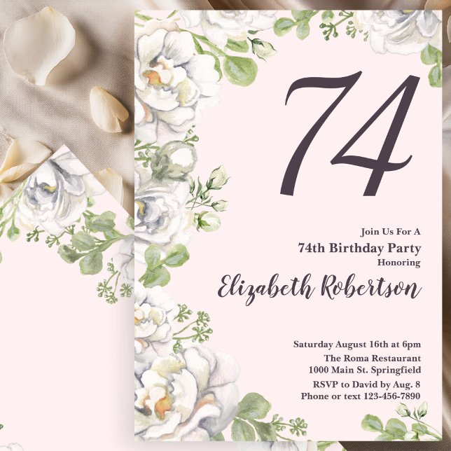 Invitation pour les 74 ans avec des pivoines flora (Créateur téléchargé)