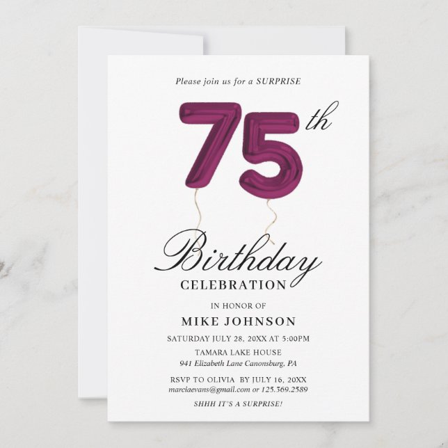 Invitation pour les 75 ans (Devant)