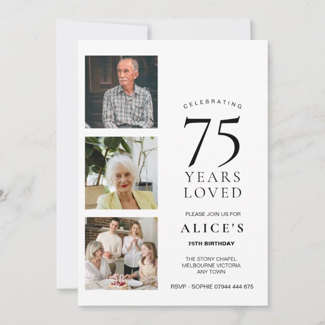 Invitation pour les 75 ans avec photo, 75 ans d'am (Devant)