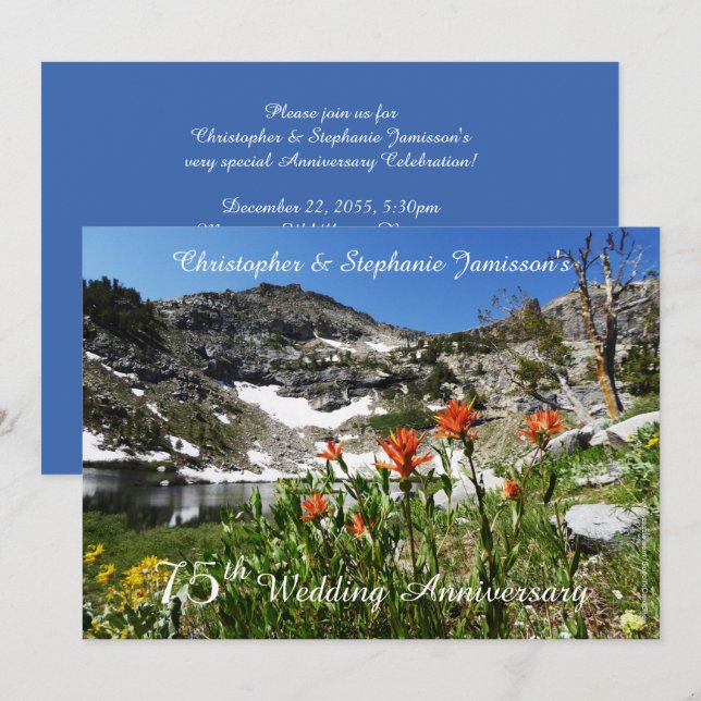 Invitation pour les 75 ans de mariage, Fleurs sauv (Devant / Derrière)