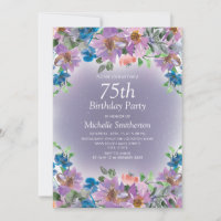 Invitation pour les 75 ans d'une femme avec des fl