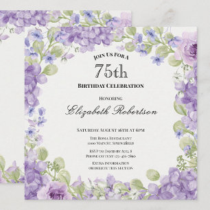 Invitation pour les 75 ans Élégante Fleur Violette