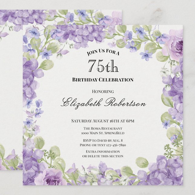 Invitation pour les 75 ans Élégante Fleur Violette (Créateur téléchargé)