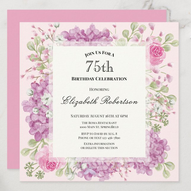 Invitation pour les 75 ans Élégantes Fleurs Roses (Créateur téléchargé)