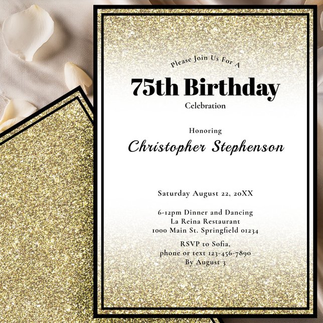 Invitation pour les 75 ans en noir et or (Créateur téléchargé)
