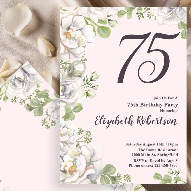 Invitation pour les 75 ans Fleurs de Pivoines Rose (Créateur téléchargé)