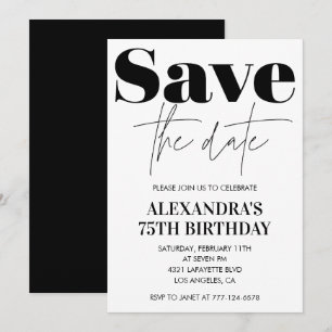 Invitation pour les 75 ans Noir Blanc Enregistrez
