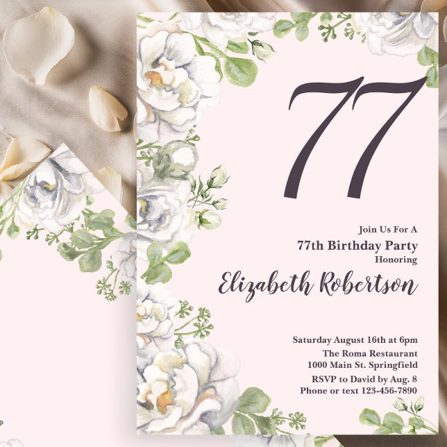 Invitation pour les 77 ans avec des pivoines flora (Créateur téléchargé)